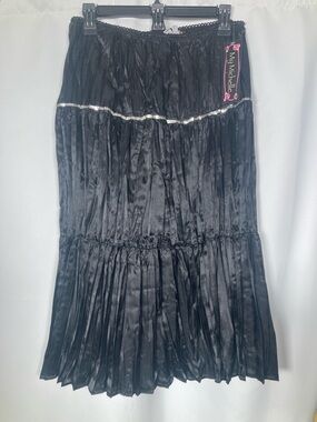 NWT My Michelle Black Satin Tiered Maxi Skirt Silver Sequin Trim L Whimsigoth